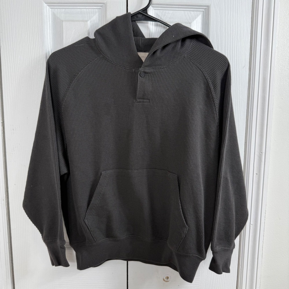 Fear of God Essentials Kids Waffle Henley Hoodie Size 8 Smoke Gray Pullover